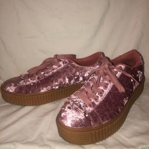 Pink Velvet Platform Sneakers